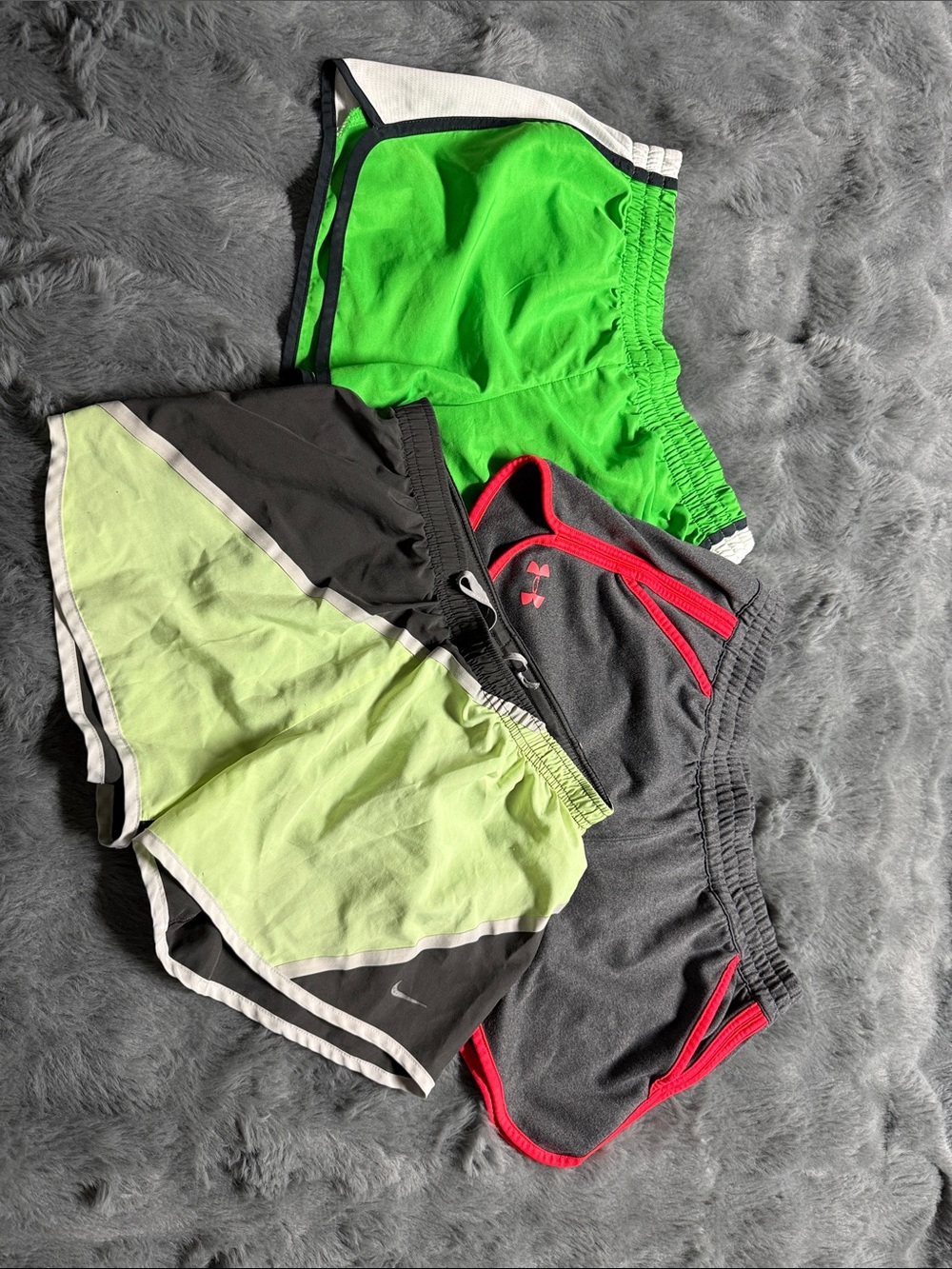 Under Armour Womens Gray Shorts with Red Trim and Neon Green Pairs Sz small